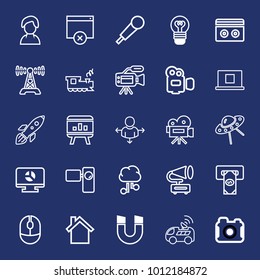Technology outline vector icon set on navy background