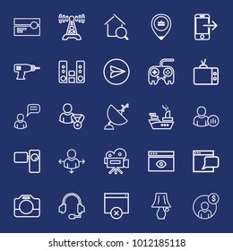 Technology outline vector icon set on navy background