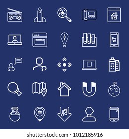 Technology outline vector icon set on navy background