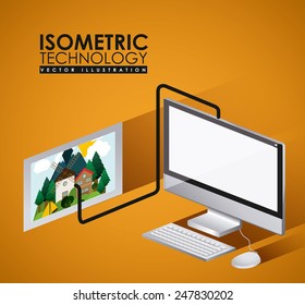 Technology over yellow background, vector illustration.