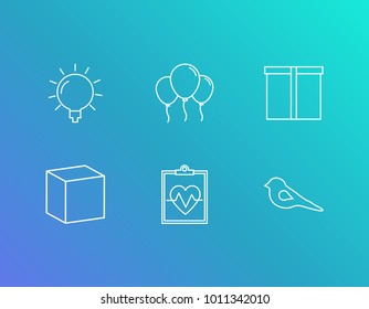 Technology and package icon line set with bird, party and 3d. Balloon related package icon vector items for web UI logo design.