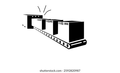 Technology and packing, black isolated silhouette