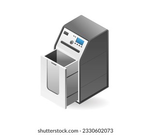 Ilustración isométrica del concepto de trituración de papel de tecnología