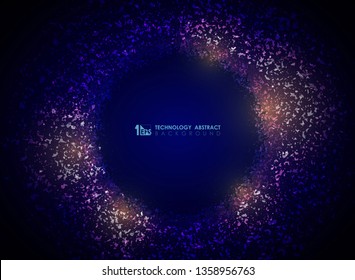 Technology particle circle abstract background of gradient purple color. You can use for high tech ad, poster, print, artwork, annual report. illustration vector eps10