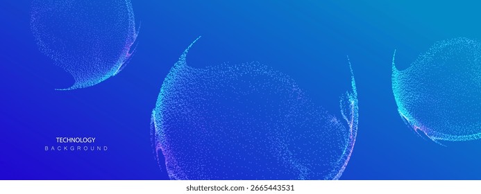 Banner de IA de partículas de tecnologia. Fundo web pontilhado de grandes dados. Os círculos futuristas de inteligência artificial conectam o design.