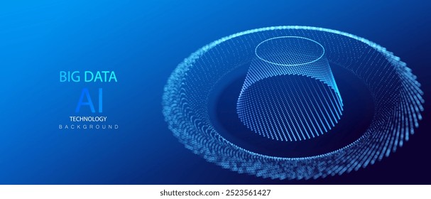 Technology particles global bigdata banner. Ai big data neon round background. Artificial Intelligence futuristic circles connect design. Chimney stack industry concept.
