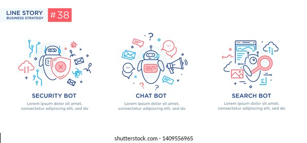  technology, partnership, connection, business robot, cyber. linear illustration Icons infographics. Landing page site print poster. Eps vector. Line