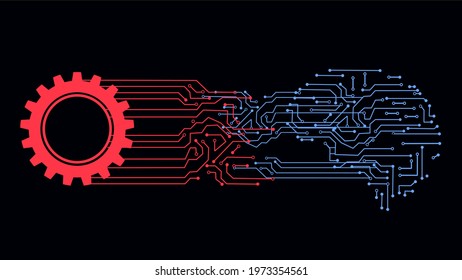 Technology pattern circuit board brain and cogwheel connected. on vector background.