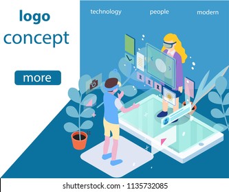 technology People interacting with charts and analyzing statistics. Data visualization concept. 3d isometric vector illustration.