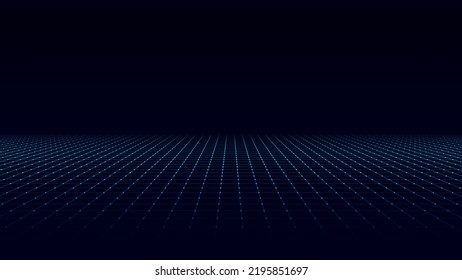 Technology perspective grid background. Digital space wireframe landscape. Vector blue mesh on a black background.