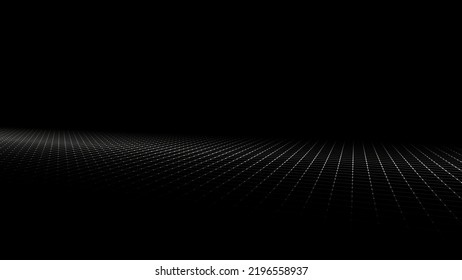 Technology perspective grid background. Digital space wireframe landscape. Vector white mesh on a black background.