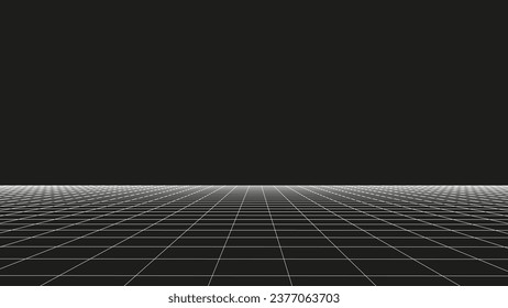Technology perspective grid in infinity. Abstract digital wireframe floor with lines. Futuristic texture pattern with grey mesh. Background a digital space. Flooring illustration.