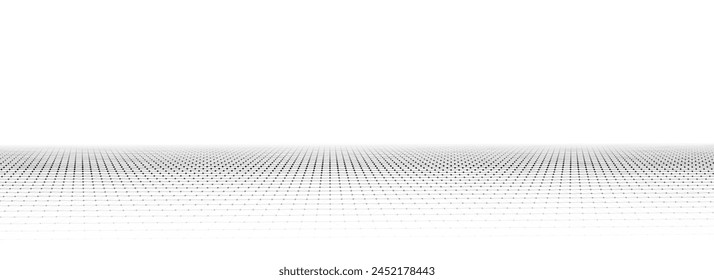 Cuadrícula de perspectiva de Tecnología en infinito. Abstractas piso de alambre digital con líneas. Patrón de textura futurista con malla blanca. Fondo de un espacio digital. Ilustración de suelo.