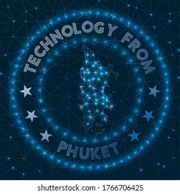 Technology From Phuket. Futuristic geometric badge of the island. Technological concept. Round Phuket logo. Vector illustration.