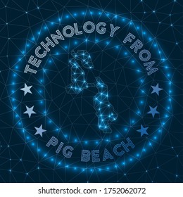Technology From Pig Beach. Futuristic geometric badge of the island. Technological concept. Round Pig Beach logo. Vector illustration.