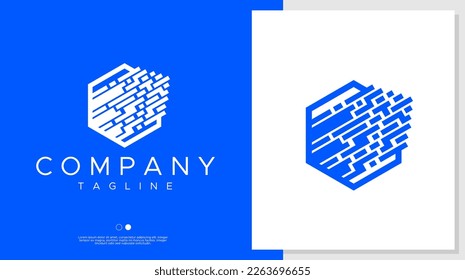 Technology pixel data byte box logo design.