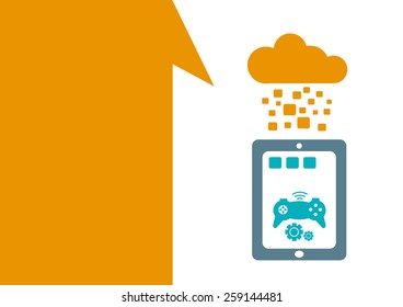 Technology placeholder with themes about handheld device features Set 1. Gaming Apps Theme. Editable EPS10 Vector  and jpg Illustration ideal as advertising and promotional template. 