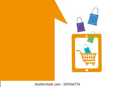 Technology placeholder with themes about handheld device features Set 4. Online Shopping and Retail Theme. Editable EPS10 Vector  and jpg Illustration ideal as advertising and promotional template. 