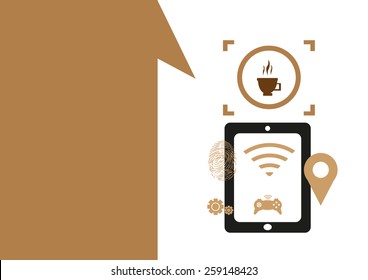 Technology placeholder with themes about handheld device features Set 6. Wifi at Cafe Theme. Editable EPS10 Vector  and jpg Illustration ideal as advertising and promotional template. 