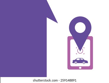 Technology placeholder with themes about handheld device features Set 7. Car with Location Pin Theme. Editable EPS10 Vector  and jpg Illustration ideal as advertising and promotional template. 