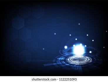 Technology, polygon and energy of planet astronomy digital circular ring concept with grid and circuit network abstract background, vector futuristic illustration