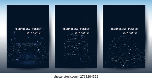 Tecnología Poster Centro de datos con fondos abstractos de partículas