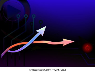 Technology POWER backdrop. Arrows. Ring. Electronic energy. Cobalt. Zeiger. Vector.