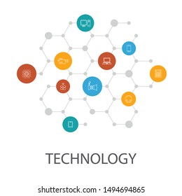 Technology presentation template, cover layout and infographics. smart home, photo camera, tablet computer, smartphone