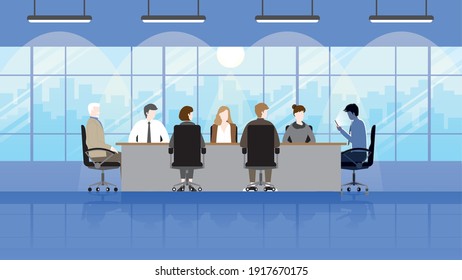 Technology problem smartphone addiction concept. Targeting focus at an office people addict to social network application and ignore colleagues surround in business conference in company meeting room.