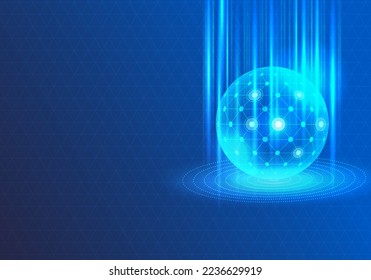 Technology processor background It is a glowing blue sphere with lines connecting artificial intelligence technology within the circle. acts like a brain