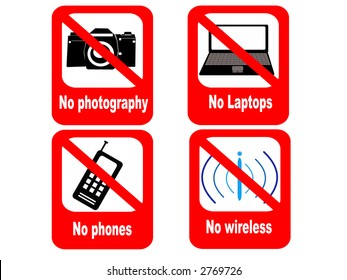 technology prohibited sign no phones laptops cameras or wireless devices