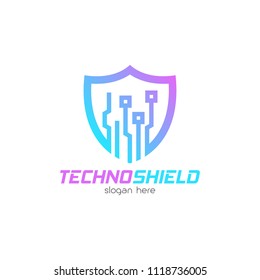 Technology protection logo design emblem template. Modern security and safety system information vector illustration on white background