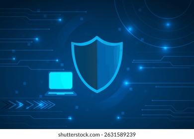technology protection and privacy, high security abstract background on circuit lines.