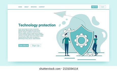 Technology protection.Secure data transfers.Information protection.An illustration in the style of a green landing page.