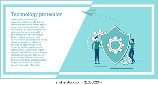 Technology protection.Secure data transfers.Information protection.An illustration in the style of a green landing page.