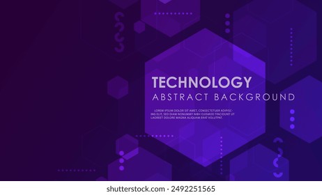Technology purple light with hexagones geometric bacground.