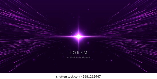 Tecnologia roxo linhas de velocidade com efeito de iluminação brilho no fundo roxo escuro. Movimento de alta velocidade e conceito futurista. Ilustração vetorial