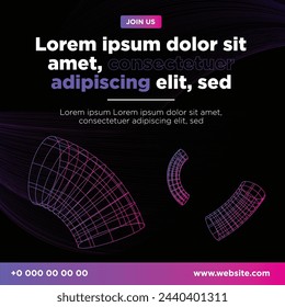 Technology purple web banner. Internet website banner. Illustration of modern technology square web banner. Web site modern innovation wireframe banner