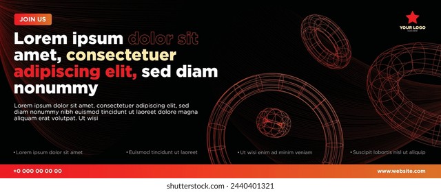 Technology red web banner. Internet horizontal website banner. Illustration of modern technology web banner. Web site modern wireframe banner