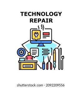 Technology repair fix service. Support tool. Technical computer. Device setting. Application setup vector concept color illustration