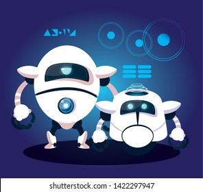 Technology robot cartoon over blue background