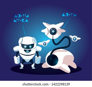 Technology robot cartoon over blue background