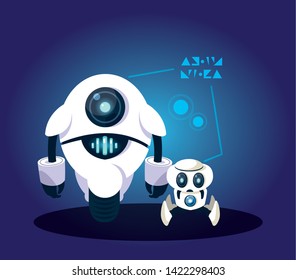 Technology robot cartoon over blue background