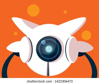 Technology robot cartoon over orange background