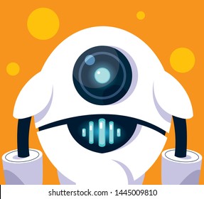 Technology robot cartoon over orange background