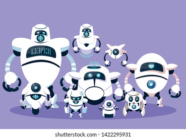 Technology robot cartoon over purple background