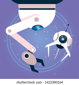 Technology robot cartoon over purple background