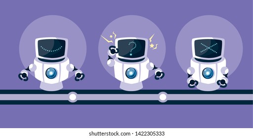 Technology robot cartoon over purple background