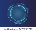 Technology round, abstract vector illustration on dark background. Game element for user interface, digital sci-fi drawing. Futuristic torn blue uniform.