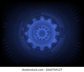 Technology round, abstract vector illustration on dark background. Game element for user interface, digital sci-fi drawing. Futuristic torn blue uniform.
